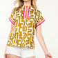 SHORT SLEEVE PRINT TOP - MUSTARD