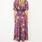 SMOCKED WAIST TASSEL FLORALMAXI DRESS - BURGUNDY