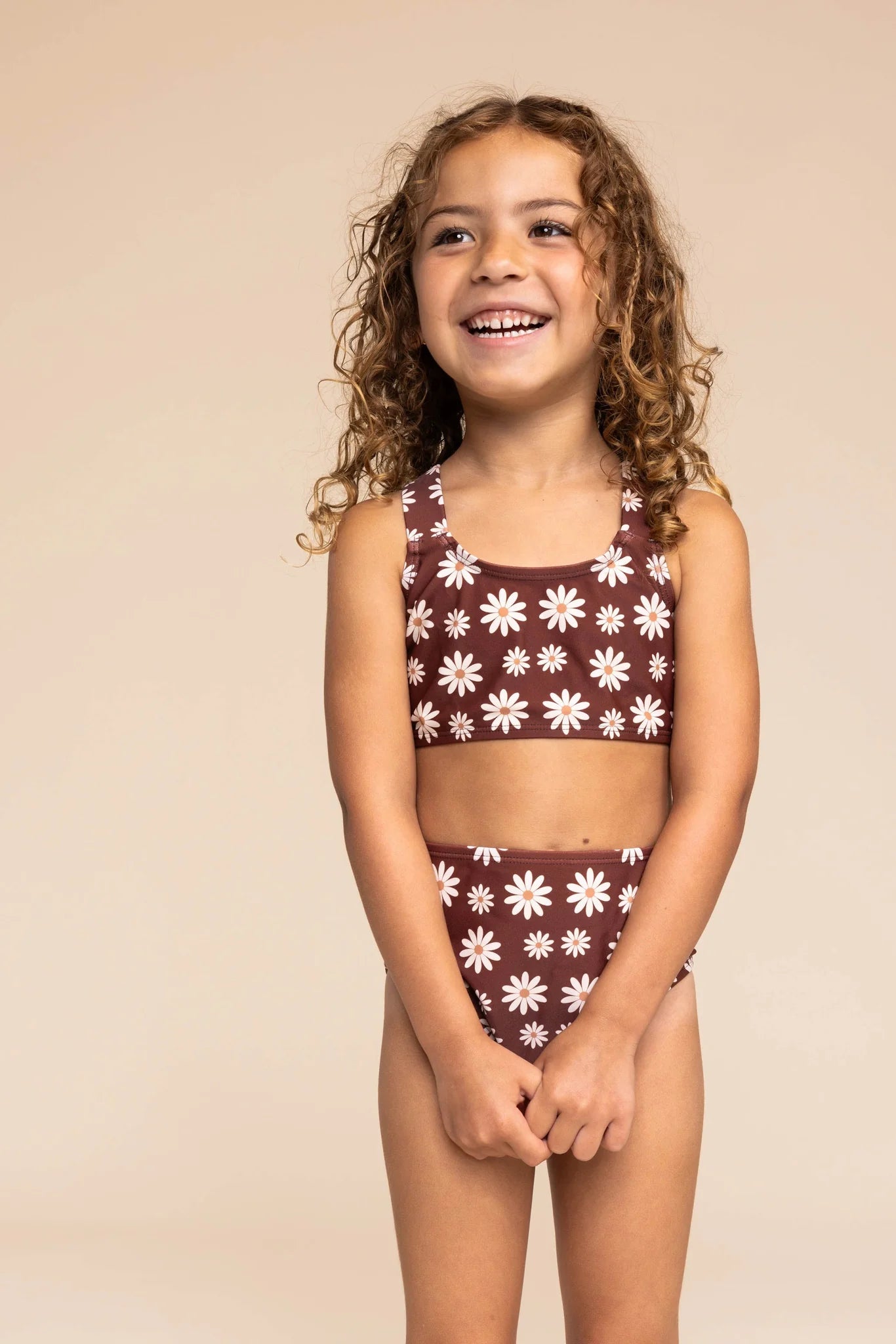 GIRL'S BASIC BIKINI - WARM BROWN FLORAL