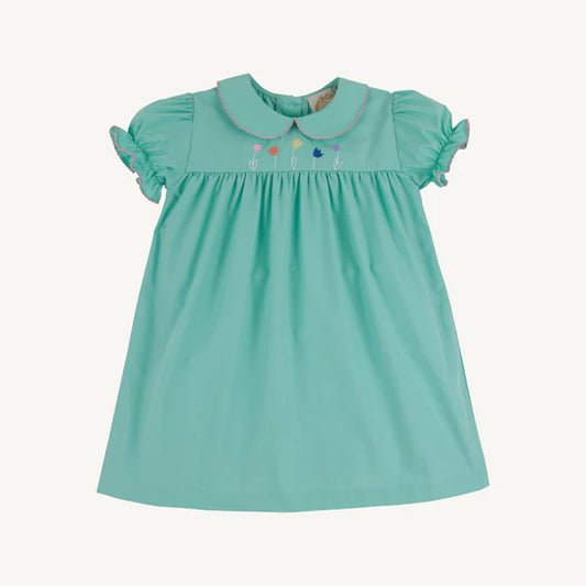 HOLLY DAY DRESS - TURKS TEAL WITH FLOWER EMBROIDERY