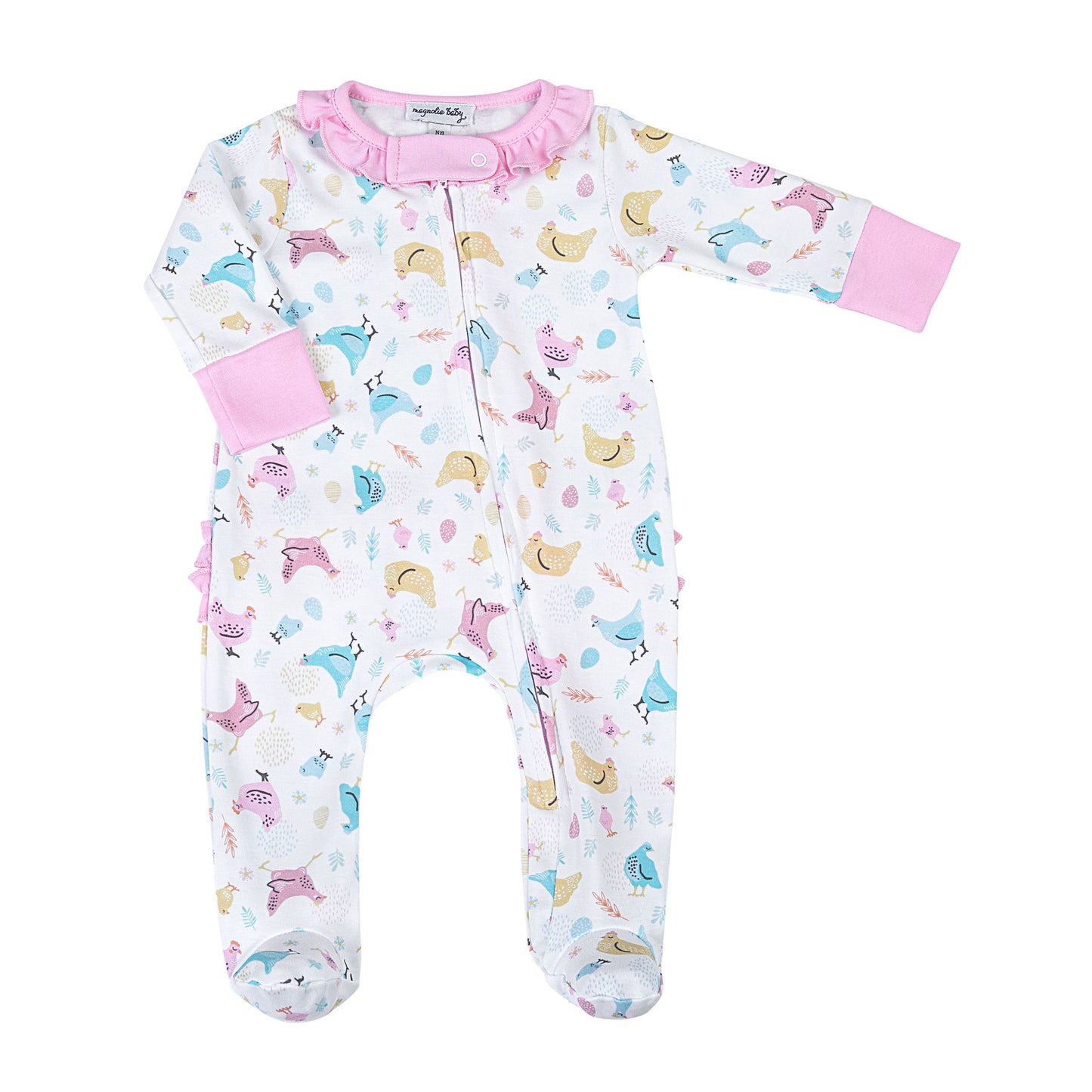 CHICKADEES PRINTED RUFFLE FOOTIE