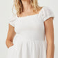 WOMENS TEXTURED PUFF SLEEVE SMOCKED DRESS - WHITE