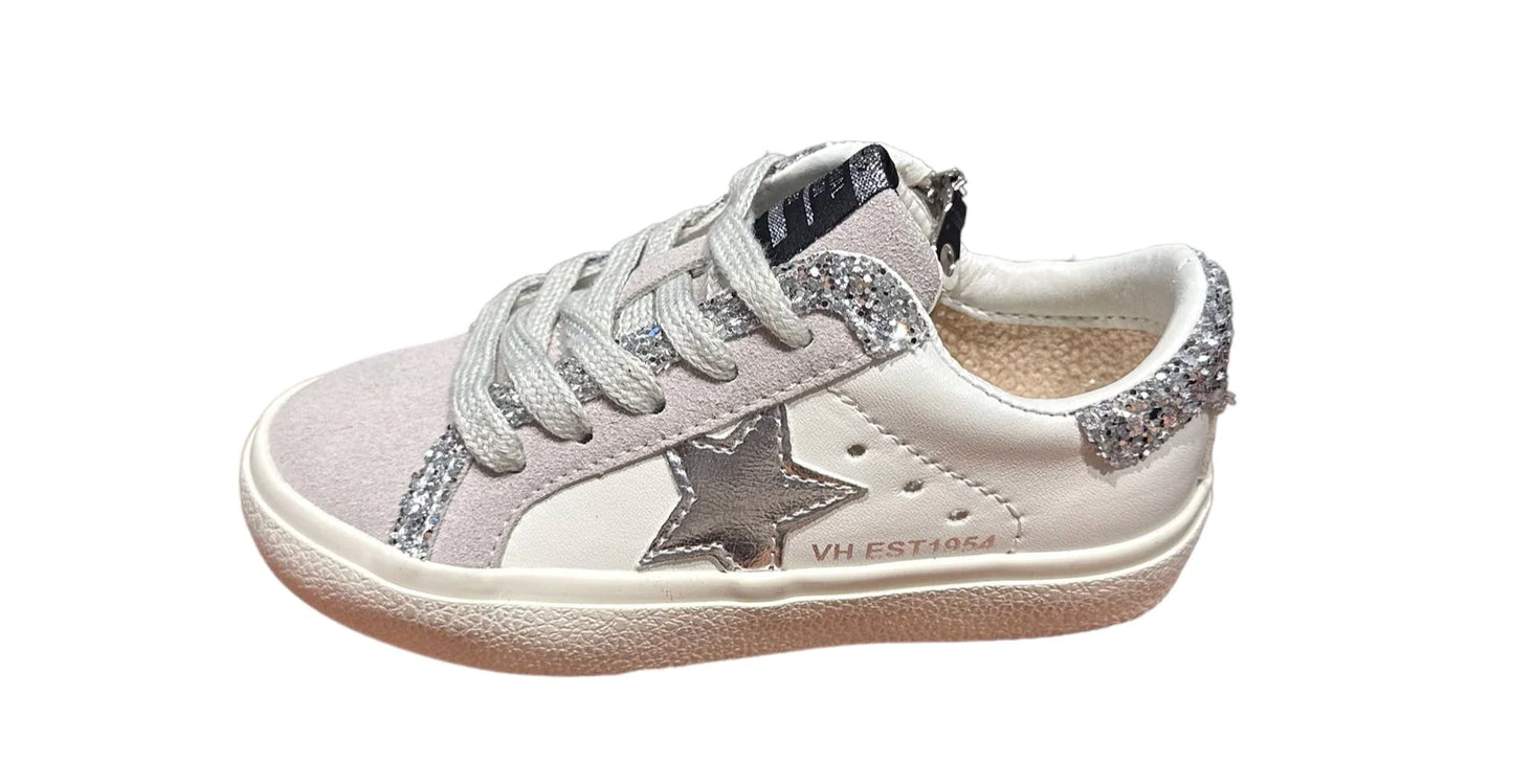 KIDS CAROLINA SNEAKER- WHT/GREY GLITTER