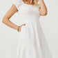 WOMENS TEXTURED PUFF SLEEVE SMOCKED DRESS - WHITE