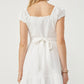 WOMENS TEXTURED PUFF SLEEVE SMOCKED DRESS - WHITE