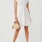WOMENS TEXTURED PUFF SLEEVE SMOCKED DRESS - WHITE