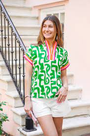 SHORT SLEEVE PRINT TOP - GREEN