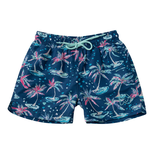 BOOGIE BOARD SWIM TRUNKS - DARK BLUE PALM PRINT