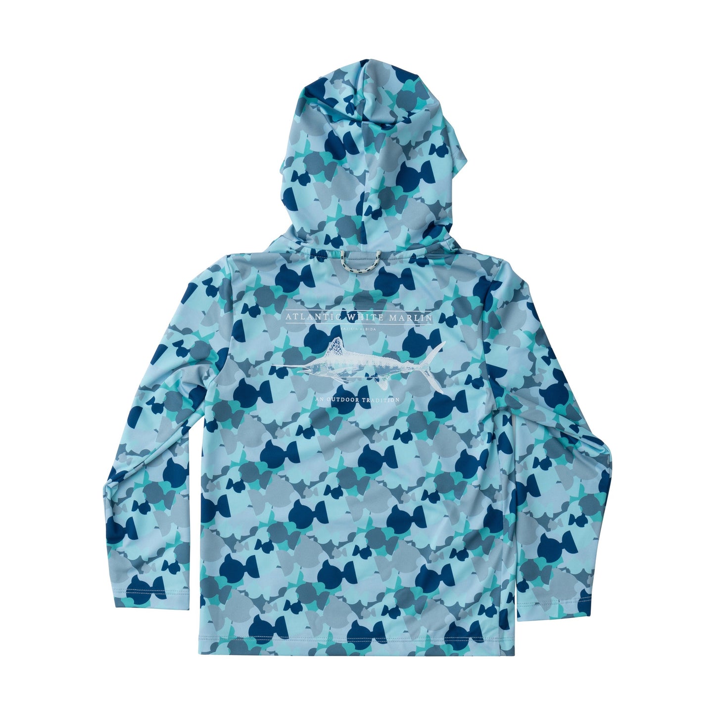 KIDS PRO PERFORMANCE HOODIE FISHING T SHIRT - BLUE CAMO