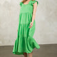 TEXTURED TIERED MAXI DRESS - GREEN