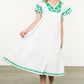FLUTTER SLEEVE EMBROIDERED DRESS - WHITE