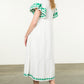 FLUTTER SLEEVE EMBROIDERED DRESS - WHITE