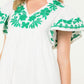 FLUTTER SLEEVE EMBROIDERED DRESS - WHITE