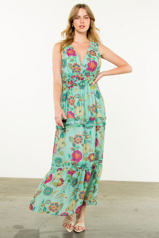 FLORAL PRINT MAXI DRESS - MINT