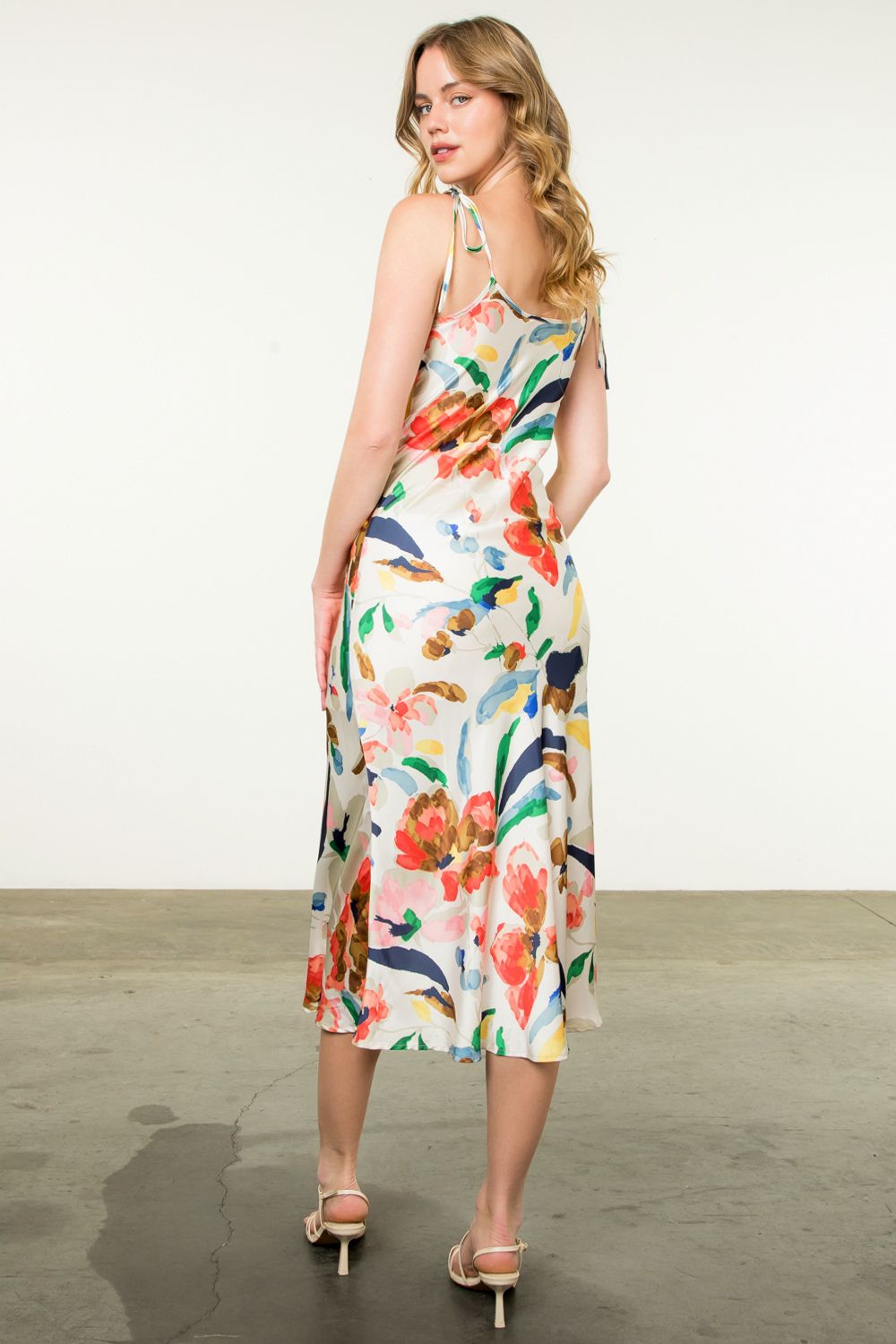TIE STRAP PRINT DRESS - CREAM