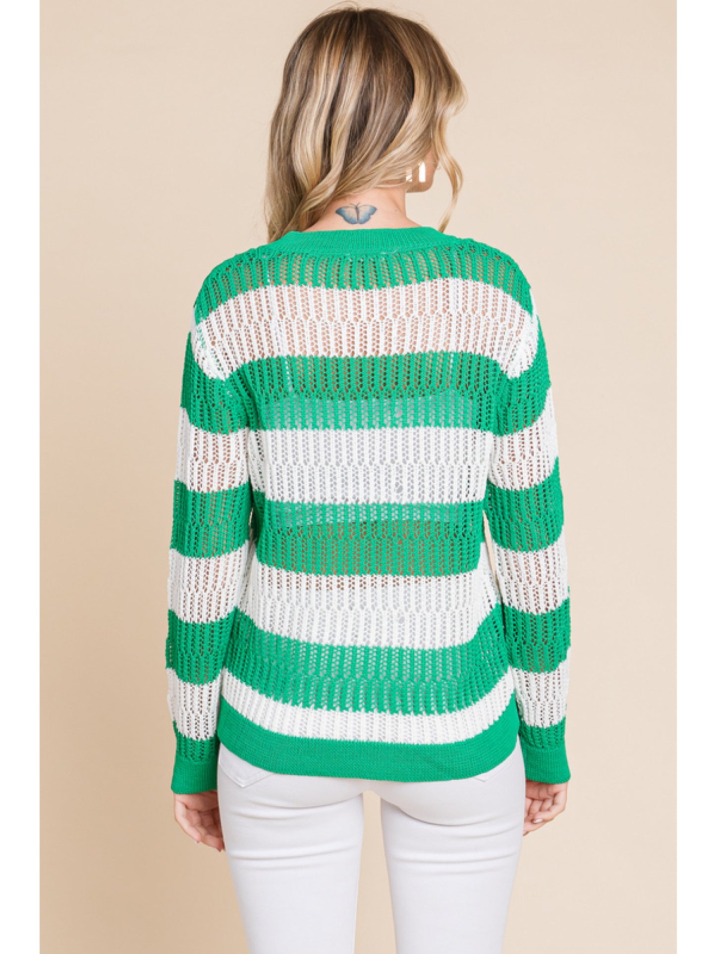 STRIPED KNIT TOP - GREEN/WHITE