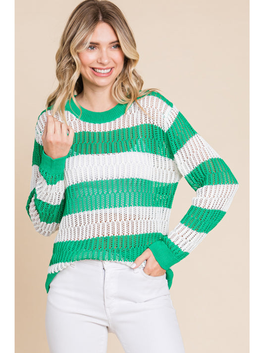 STRIPED KNIT TOP - GREEN/WHITE