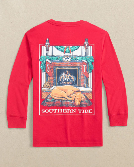 BOYS COZY FIREPLACE TEE - CRAB RED