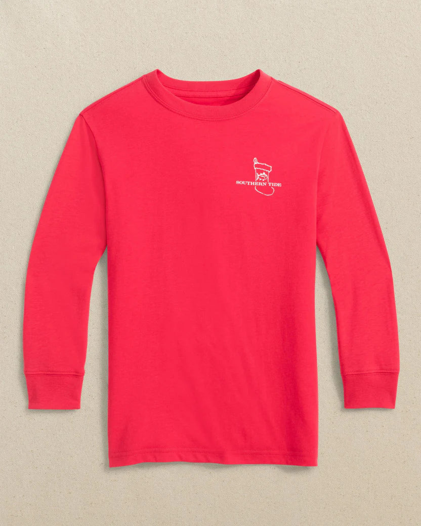 BOYS COZY FIREPLACE TEE - CRAB RED