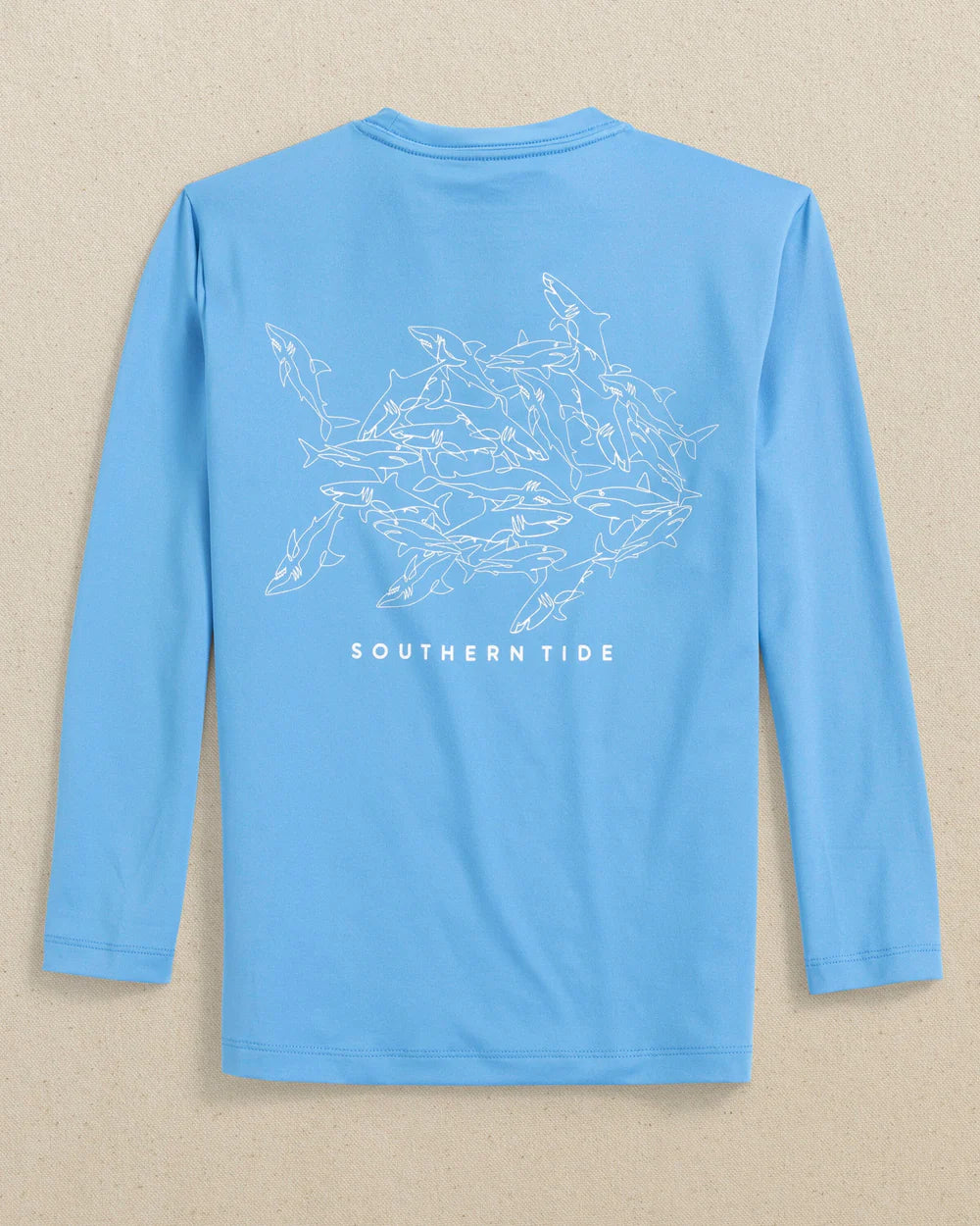 YOUTH UH OH SHARKS LONG SLEEVE PERFORMANCE T-SHIRT - BOAT BLUE