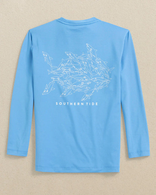 YOUTH UH OH SHARKS LONG SLEEVE PERFORMANCE T-SHIRT - BOAT BLUE
