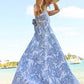 LEIGHTON BLUE PALMS SEERSUCKER TIE BACK MAXU DRESS - BLUE LOLITE