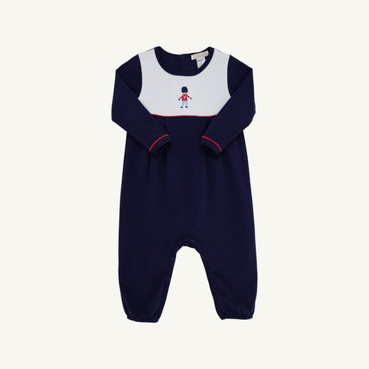 LONG SLEEVE BRADFORD ROMPER - NANTUCKET NAVY /WORTH AVE WHITE SOLDIER EMBROIDERY