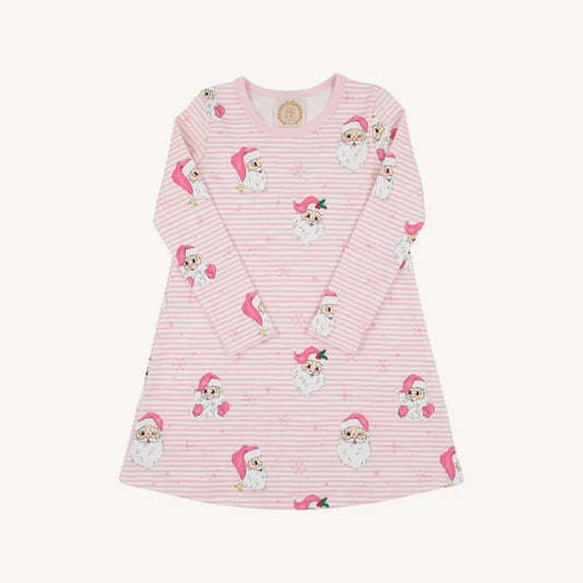 LONG SLEEVE POLLY PLAY DRESS - DEAR SANTA PALM PINK