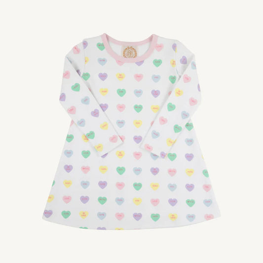 LONG SLEEVE POLLY PLAY DRESS - WE HEART YOU /PALM BEACH PINK