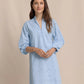 MANDY EMBROIDERED BUBBLE SLEEVE DRESS - CERULEAN