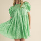 EYELET BABYDOLL MINI DRESS - APPLE GREEN