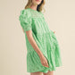 EYELET BABYDOLL MINI DRESS - APPLE GREEN
