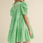 EYELET BABYDOLL MINI DRESS - APPLE GREEN