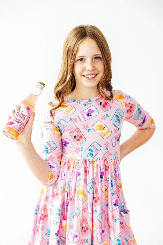 GIRLY POP 3/4 SLEEVE POCKET TWIRL DRESS