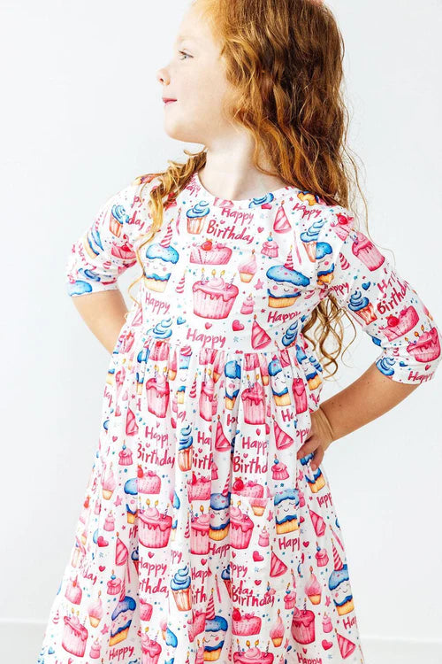 BIRTHDAY GIRL 3/4 SLEEVEPOCKET TWIRL DRESS