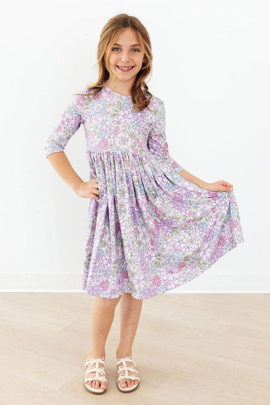 SPRING GARDEN3/4 SLEEVE POCKET TWIRL DRESS