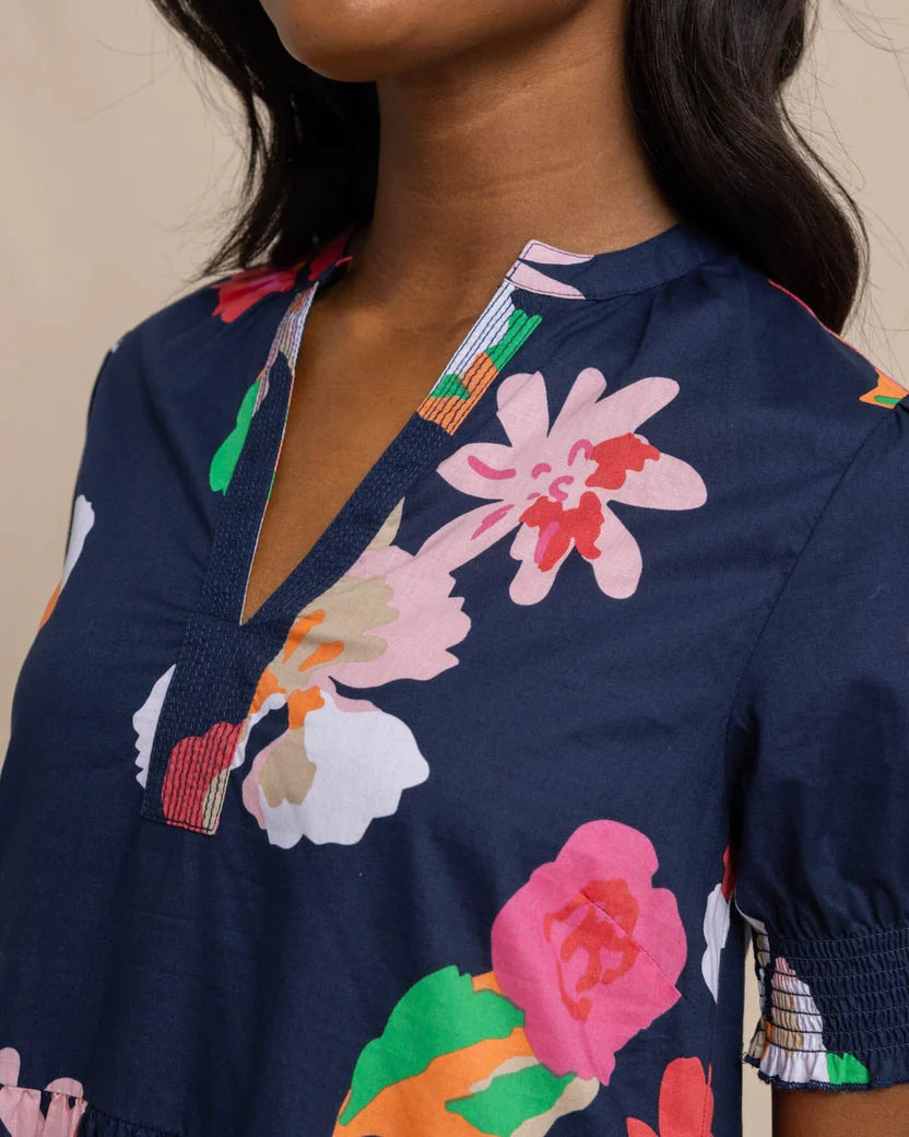 MINA GARDEN SPLENDOR TIERED DRESS - BLUE