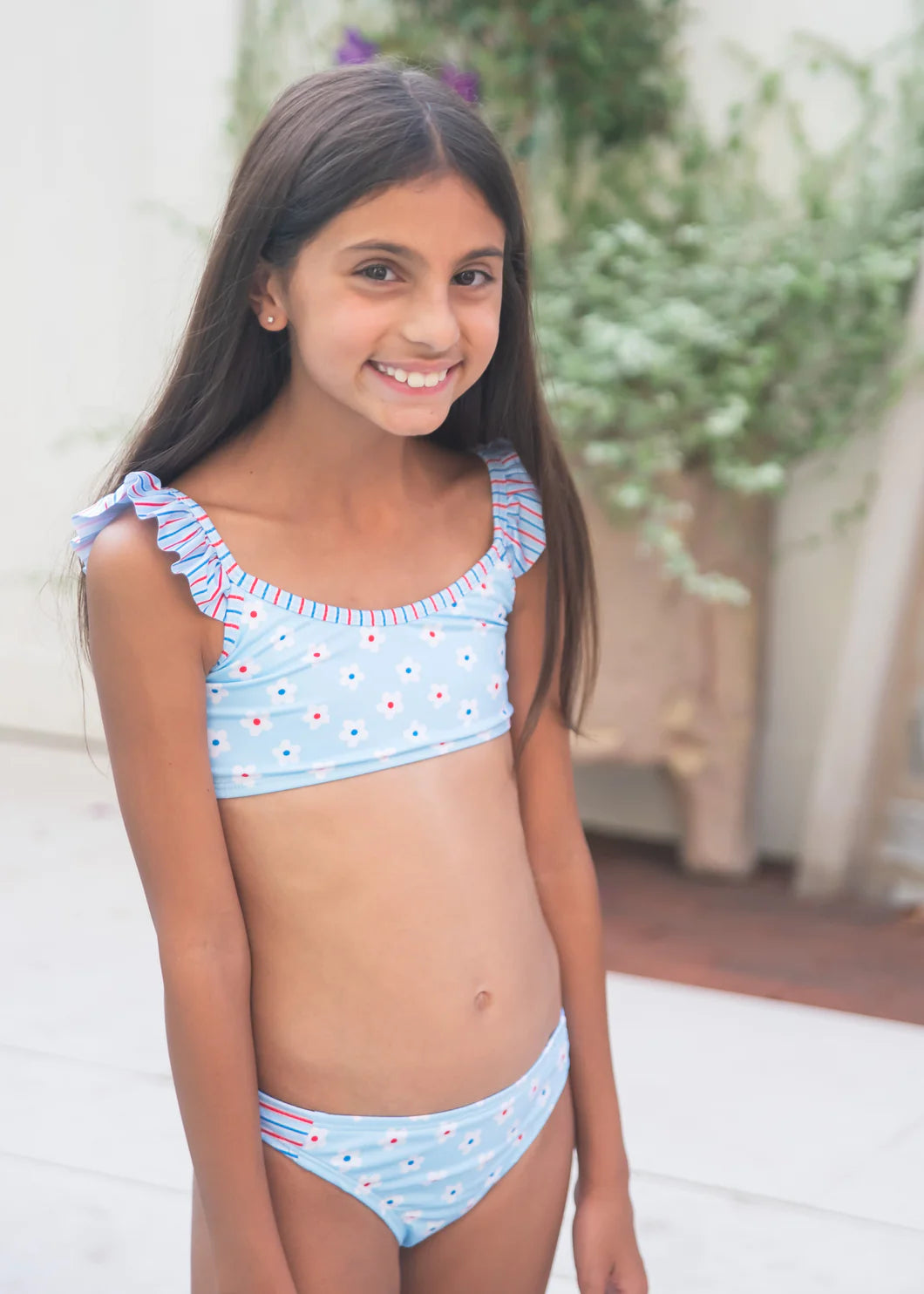 TWO PIECE RUFFLE SHOULDER SWIM - PATRIOTIC DAISY