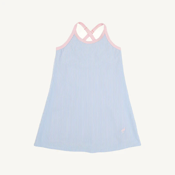 PREPLETIC LITTLE MISS TENNIS DRESS - BEALE STREET BLUE SEERSUCKER WITH PALM PINK