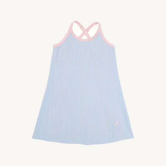 PREPLETIC LITTLE MISS TENNIS DRESS - BEALE STREET BLUE SEERSUCKER WITH PALM PINK