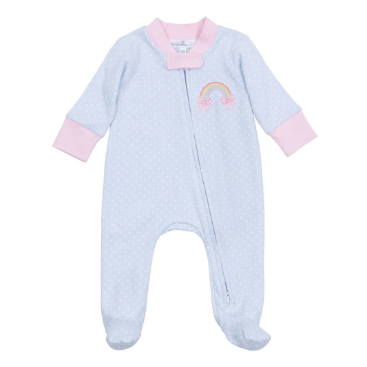 RAINBOW WISHES APPLIQUE PINK ZIPPER FOOTIE