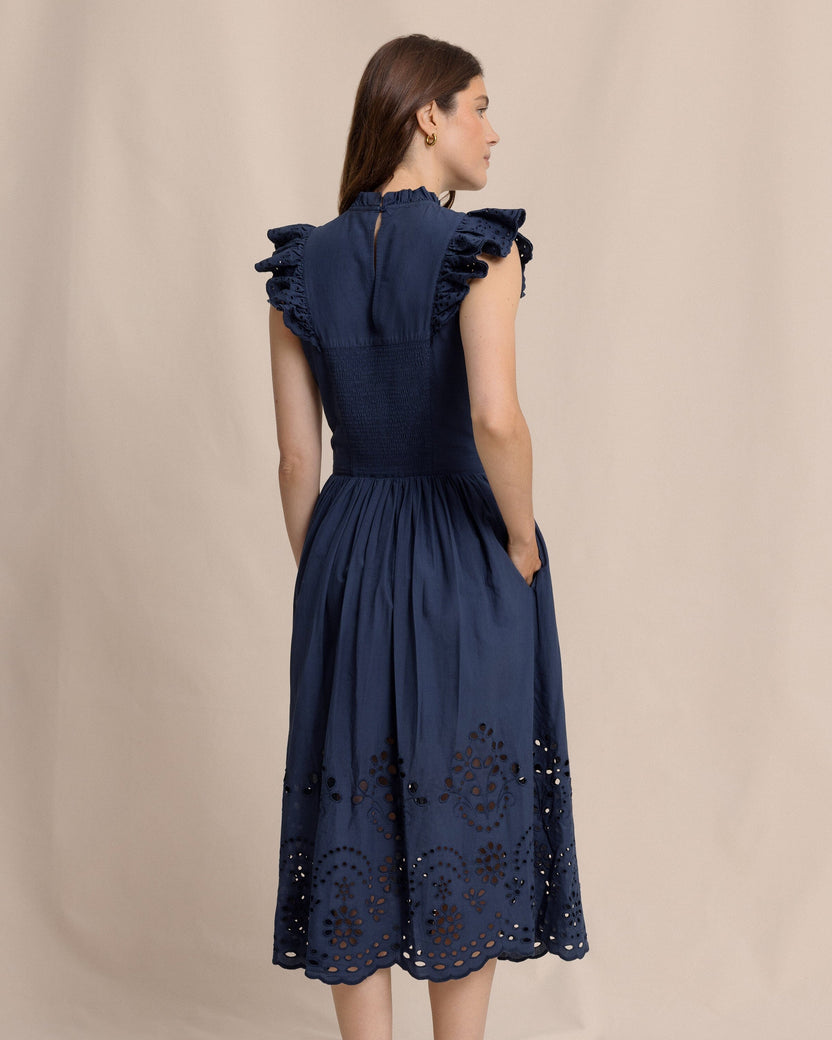 REBEKAH EYELET MIDI DRESS DRESS BLUE
