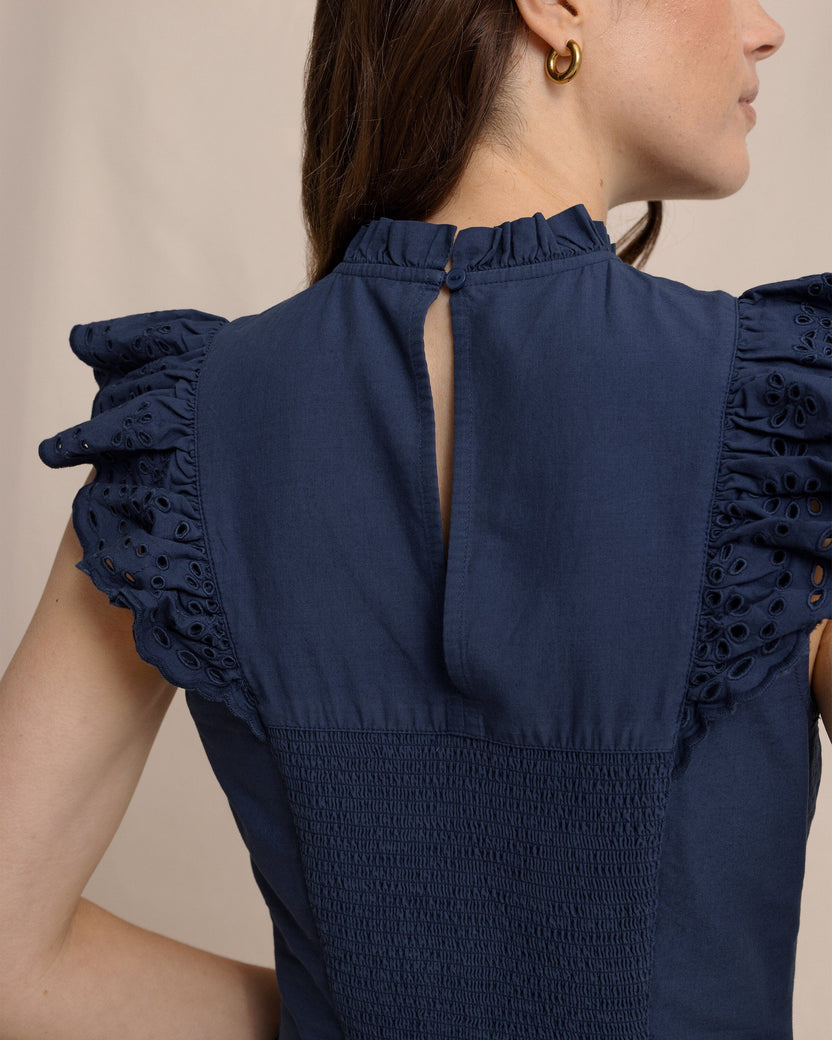 REBEKAH EYELET MIDI DRESS DRESS BLUE