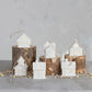 3"H WHITE STONEWARE HOUSE ORNAMENT W/ LED LIGHT - ASSORTED STYLES