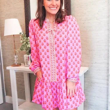 NATASHA FLORAL FOULARD DRESS - PINK