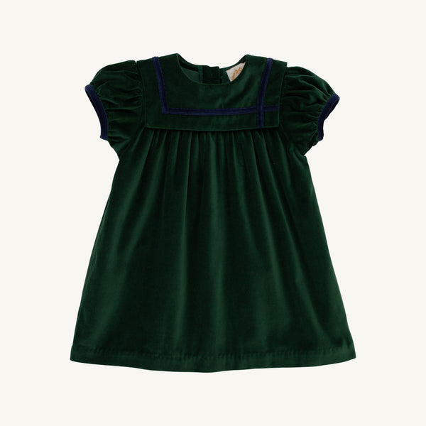 SHORT SLEEVE PATSY PARTY DRESS - VELVETEEN/GRIER GREEN/NANTUCKET NAVY