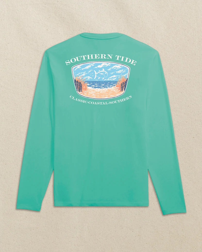 SKIPJACK CLOUD BEACH BADGE LONG SLEEVE T-SHIRT - PERSIAN GREEN