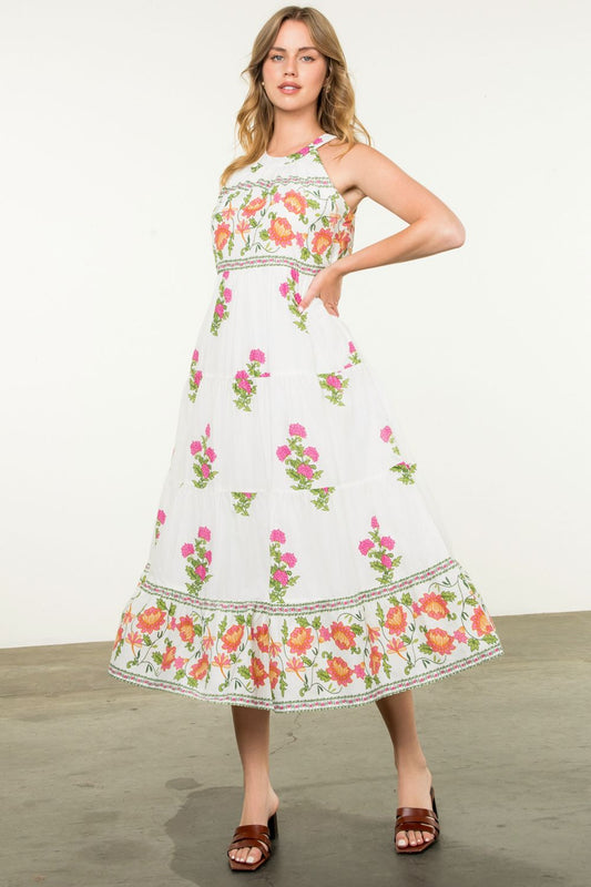 HALTER FLORAL PRINT MAXI DRESS - CREAM