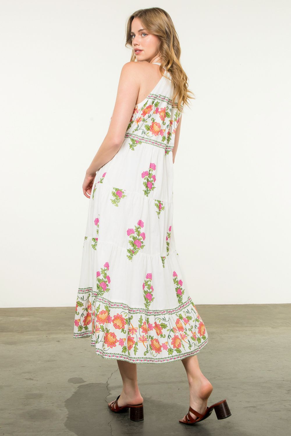 HALTER FLORAL PRINT MAXI DRESS - CREAM