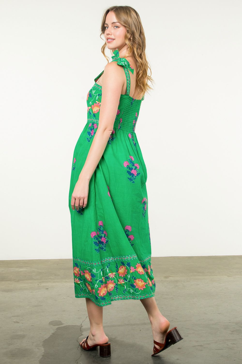 TIE STRAP FLOWER PRINT DRESS - GREEN